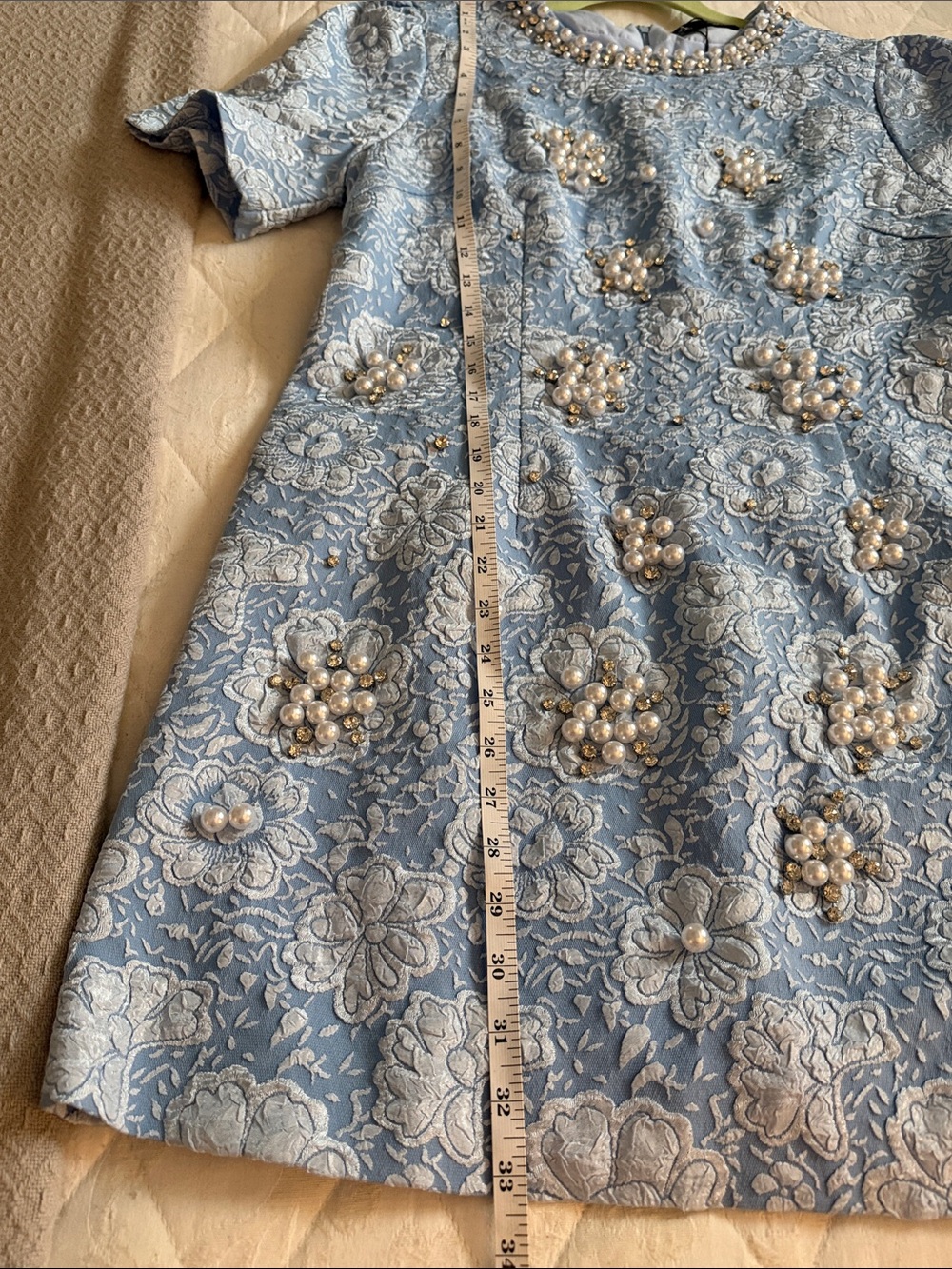 Women’s size 10 Pearl-Embellished Light Blue Lace Mini Dress look at description - Picture 12 of 12